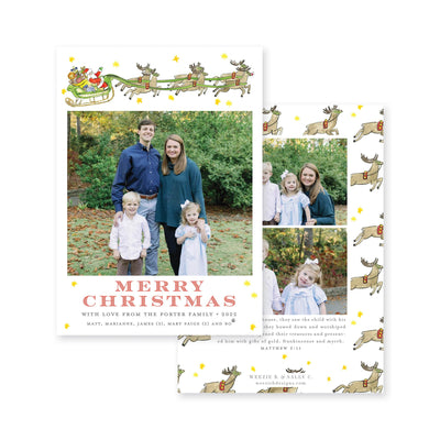 Santa's Sleigh Whimsical Vertical Christmas Card