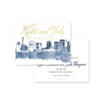Weezie B. Designs | Birmingham Skyline in Watercolor Save-the-Date