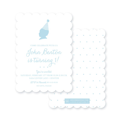 Weezie B. Designs | Silhouette in a Party Hat First Birthday Invitation