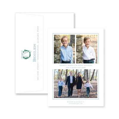 Simple Wreath with Blue Bow Vertical Christmas Card