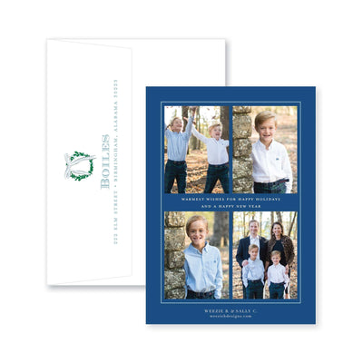 Simple Wreath with Blue Bow Vertical Christmas Card