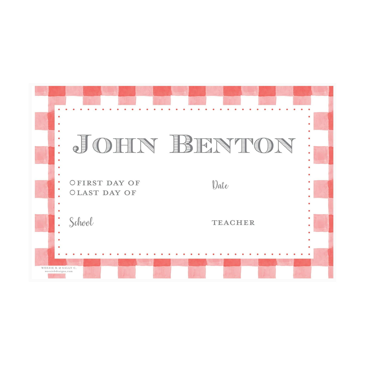 Simple Gingham Red First & Last Day Laminated Sign | Placemat