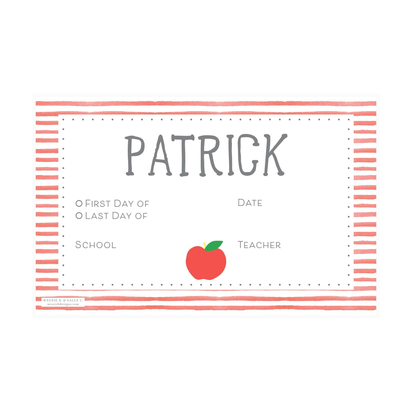Simple Stripes First & Last Day Laminated Sign | Placemat