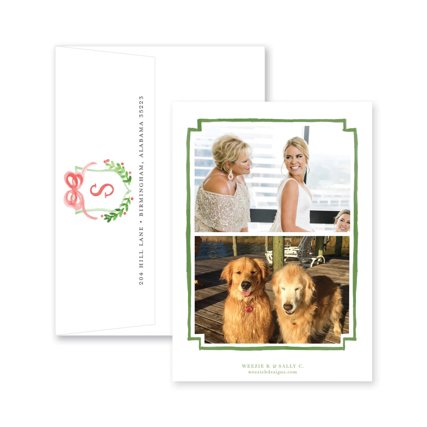 Crest With Big Bow Vertical Christmas Card