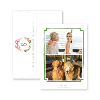 Crest With Big Bow Vertical Christmas Card
