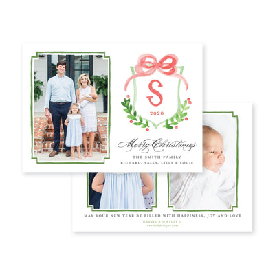 Crest With Big Bow Horizontal Christmas Card