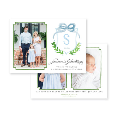 Crest With Big Bow Horizontal Christmas Card