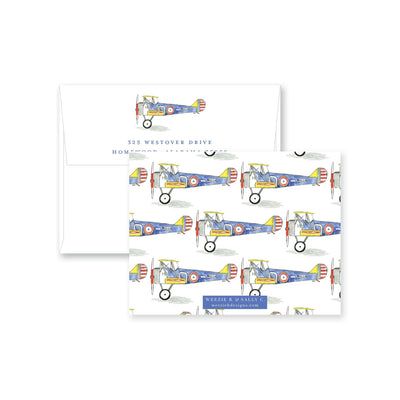 Biplane Watercolor Flat Note Card