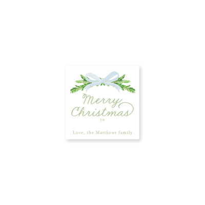 Evergreen Branch and Bow Christmas Stickers