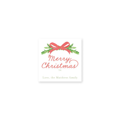 Evergreen Branch and Bow Christmas Stickers