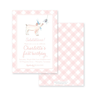 Pig and Spider in Party Hats Gingham Birthday