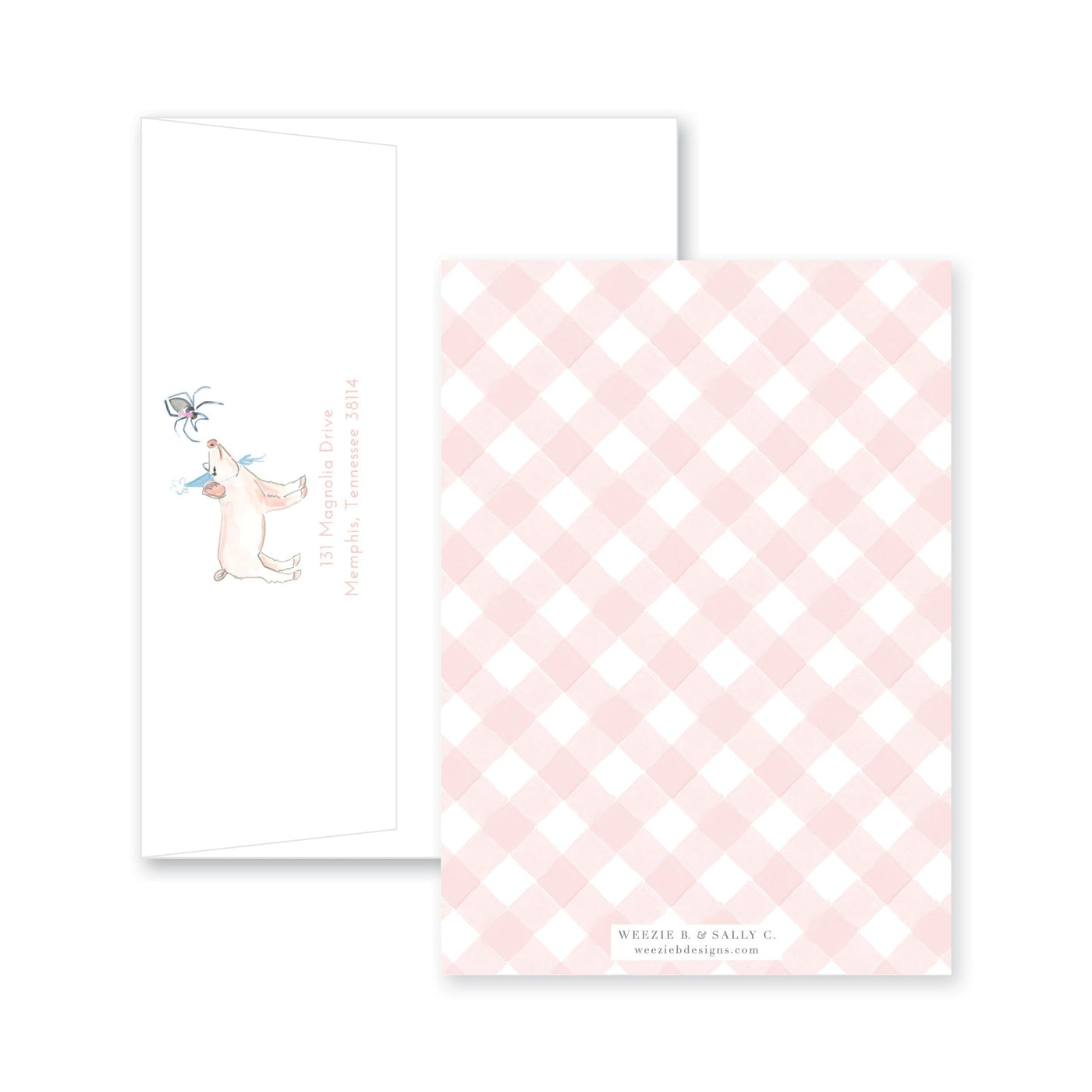 Pig and Spider in Party Hats Gingham Birthday