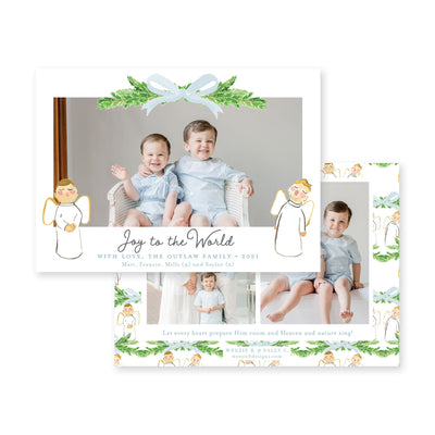 Singing Angels Evergreen Branch Vertical Christmas Card