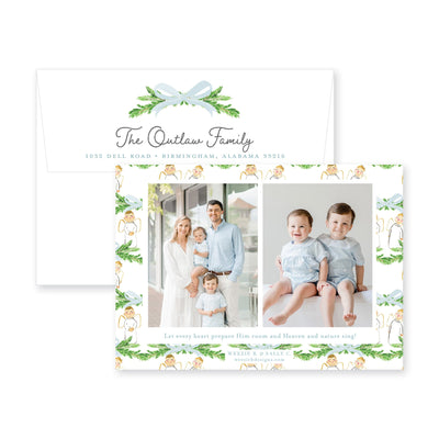 Singing Angels Evergreen Branch Vertical Christmas Card