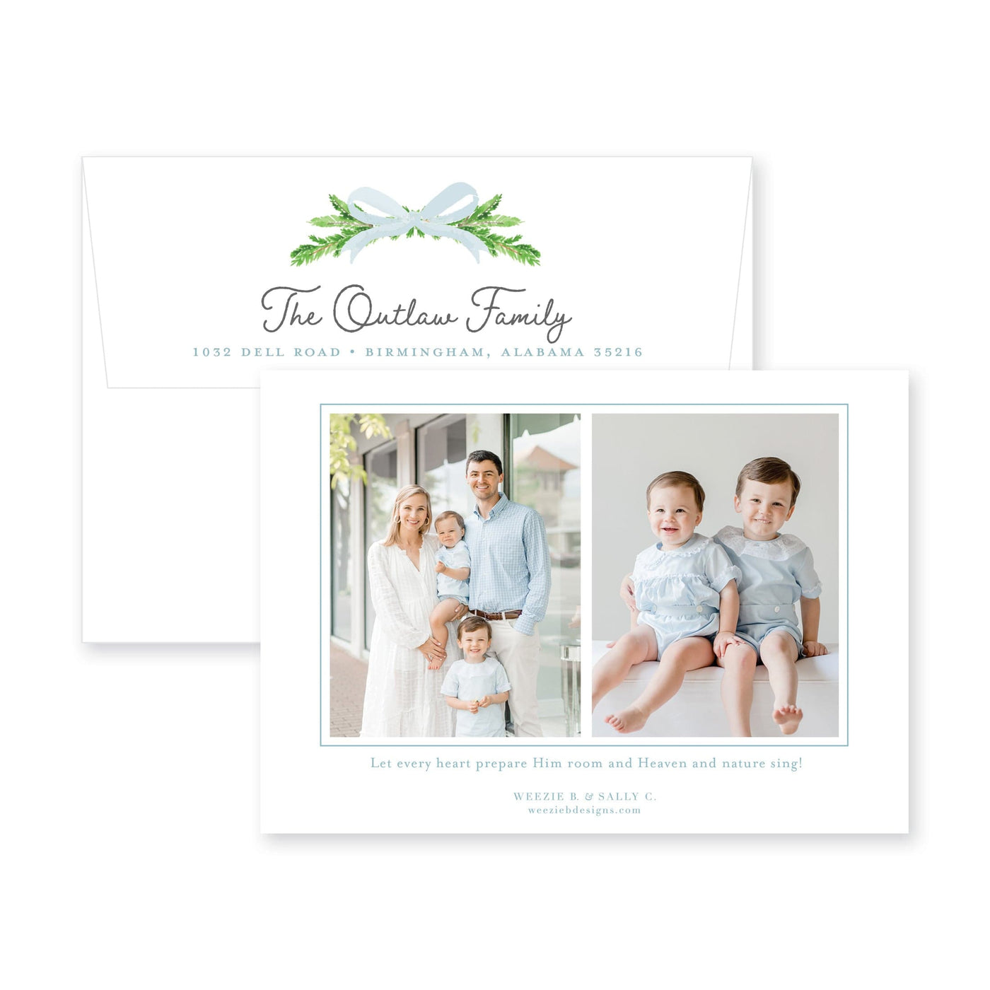 Singing Angels Evergreen Branch Vertical Christmas Card