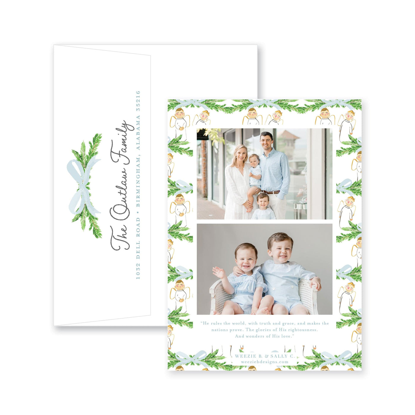 Singing Angels Evergreen Branch Vertical Christmas Card