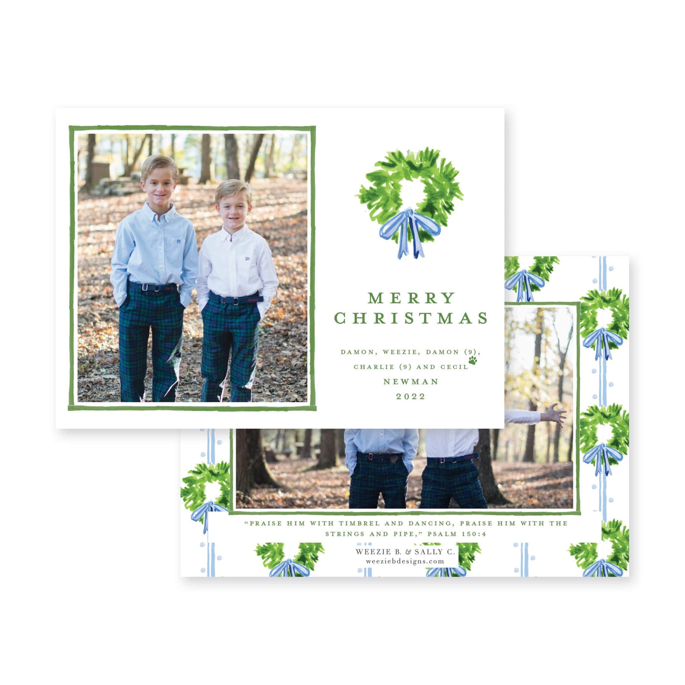 Chic Wreath Horizontal Christmas Card