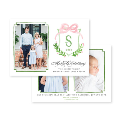 Crest With Big Bow Horizontal Christmas Card