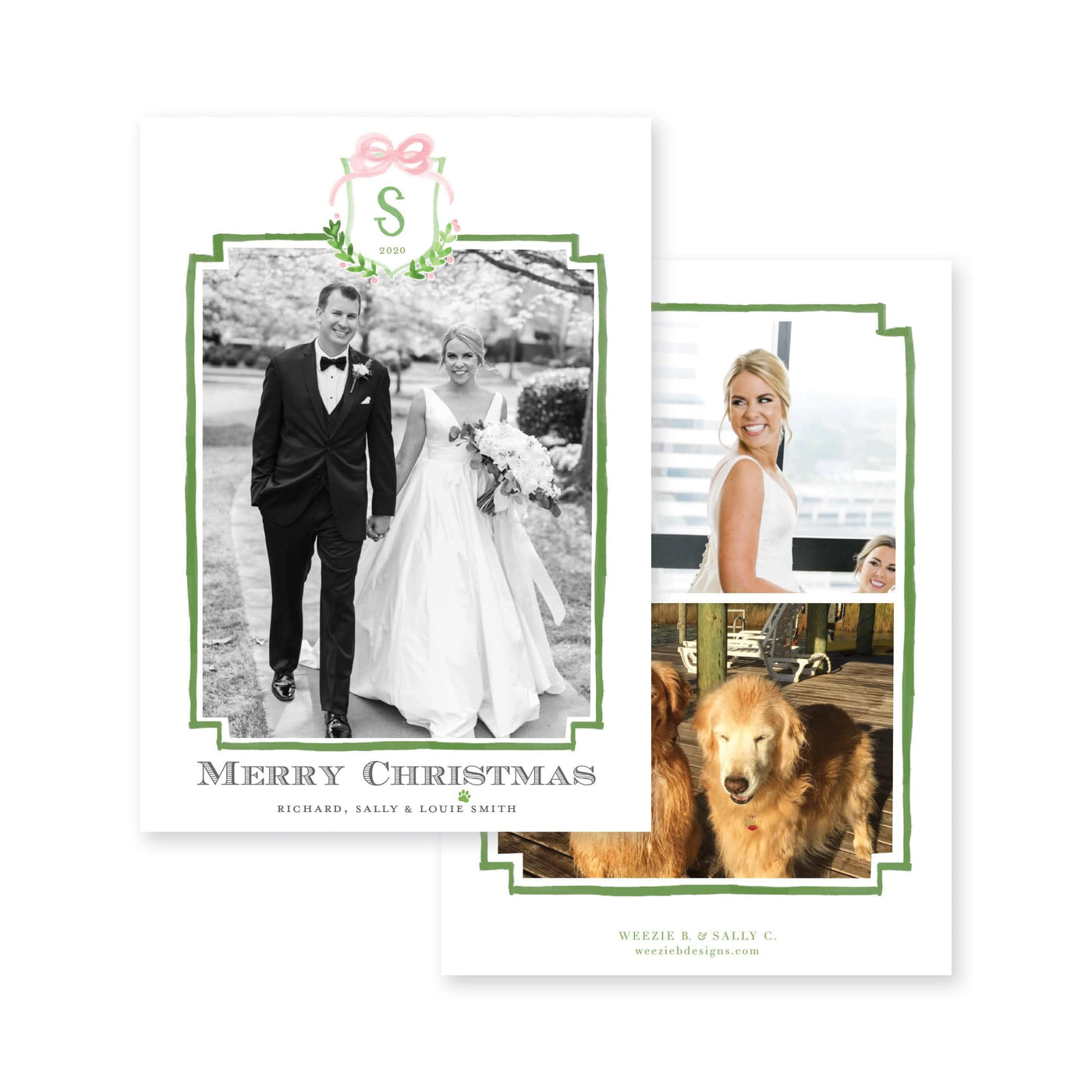 Crest With Big Bow Vertical Christmas Card