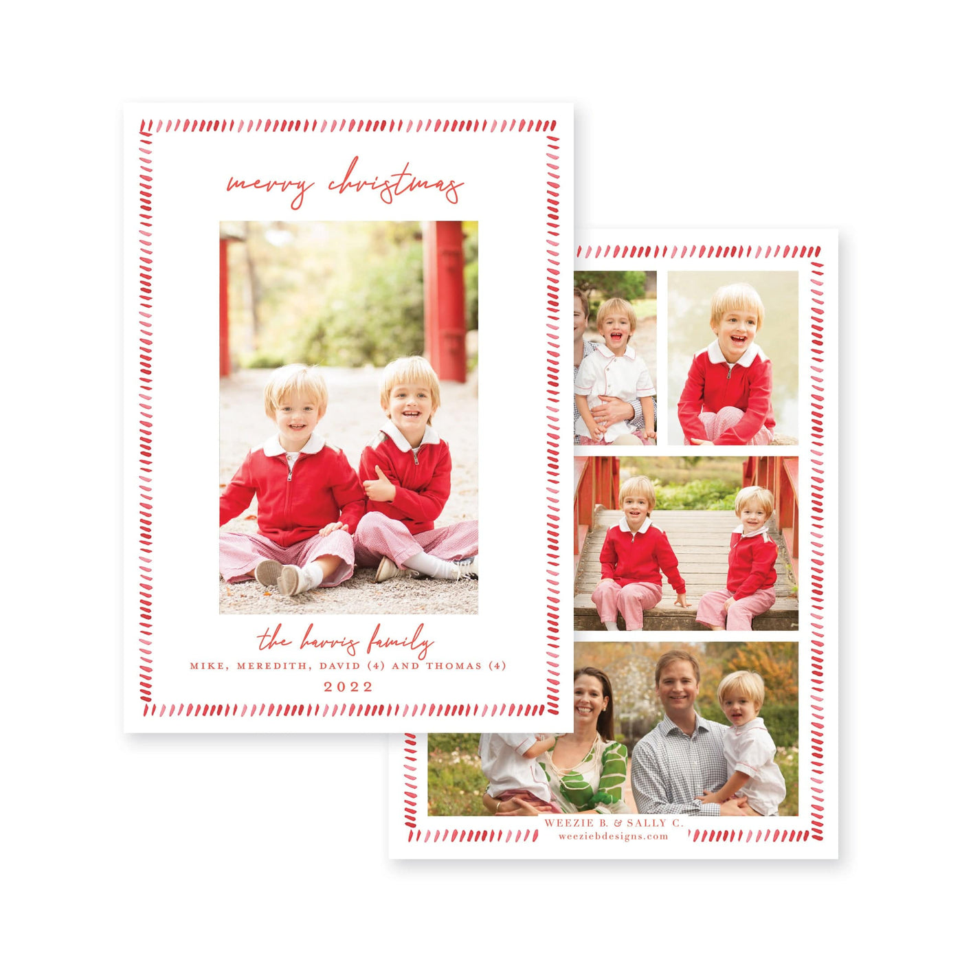 Dash Watercolor Border Vertical Christmas Card