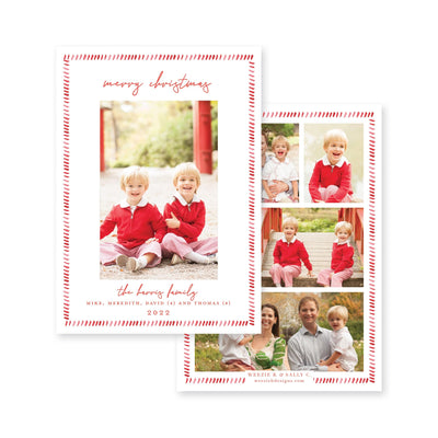 Dash Watercolor Border Vertical Christmas Card