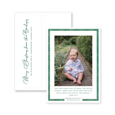 Dash Watercolor Border Vertical Christmas Card