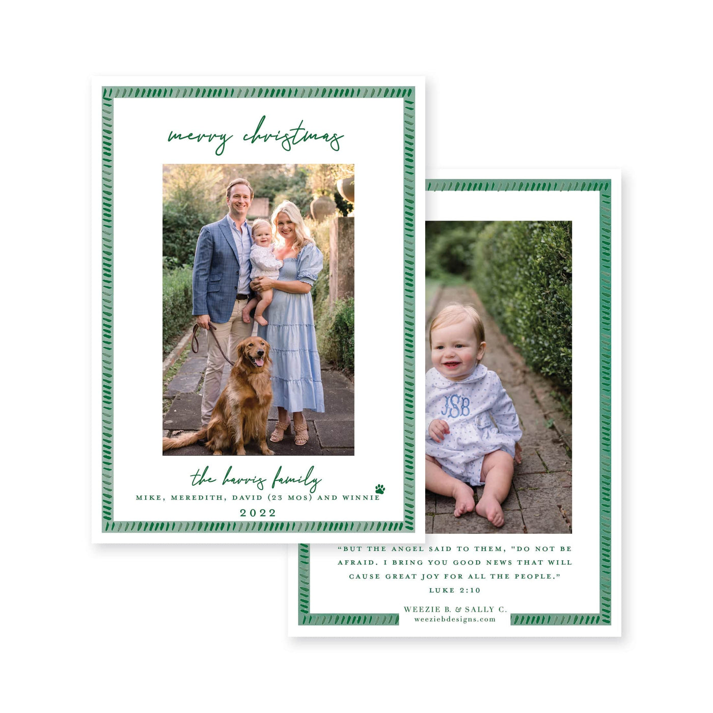 Dash Watercolor Border Vertical Christmas Card