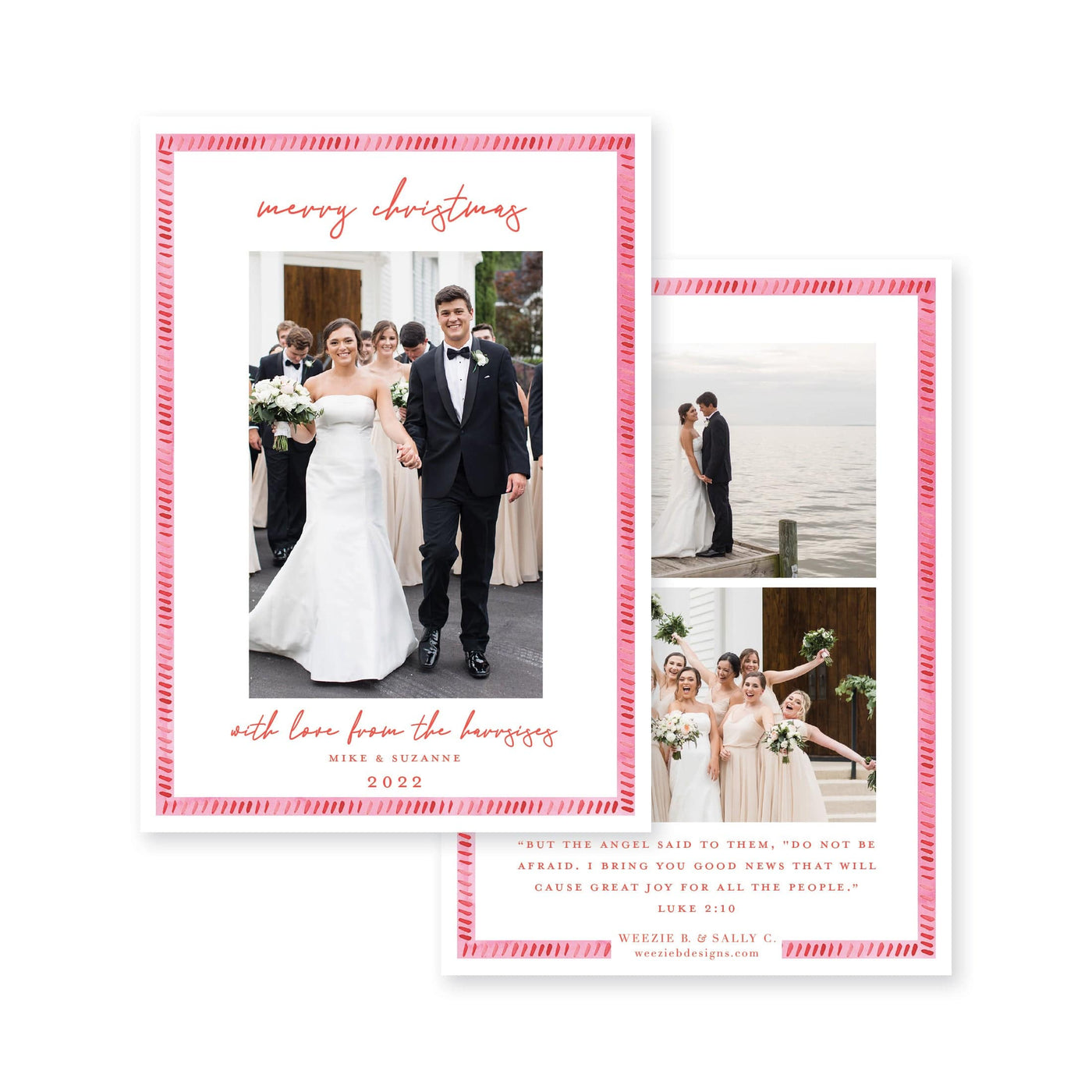 Dash Watercolor Border Vertical Christmas Card