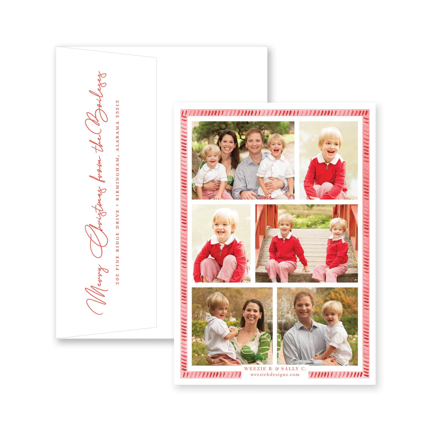 Dash Watercolor Border Vertical Christmas Card