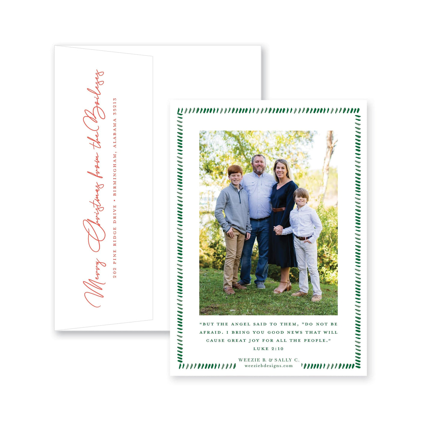 Dash Watercolor Border Vertical Christmas Card
