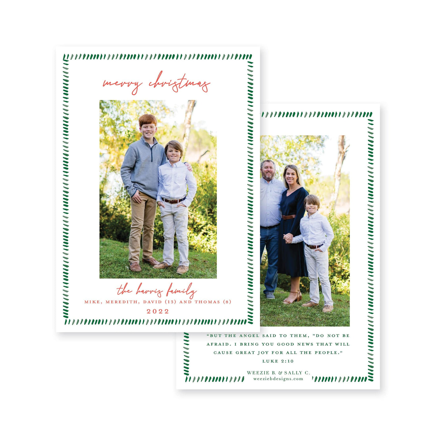 Dash Watercolor Border Vertical Christmas Card