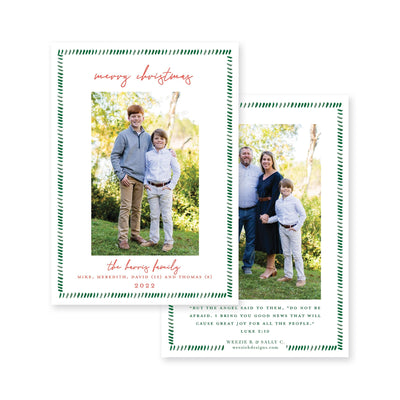 Dash Watercolor Border Vertical Christmas Card