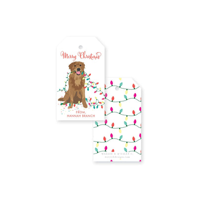 Illustrated Dog with Christmas Lights Gift Tag