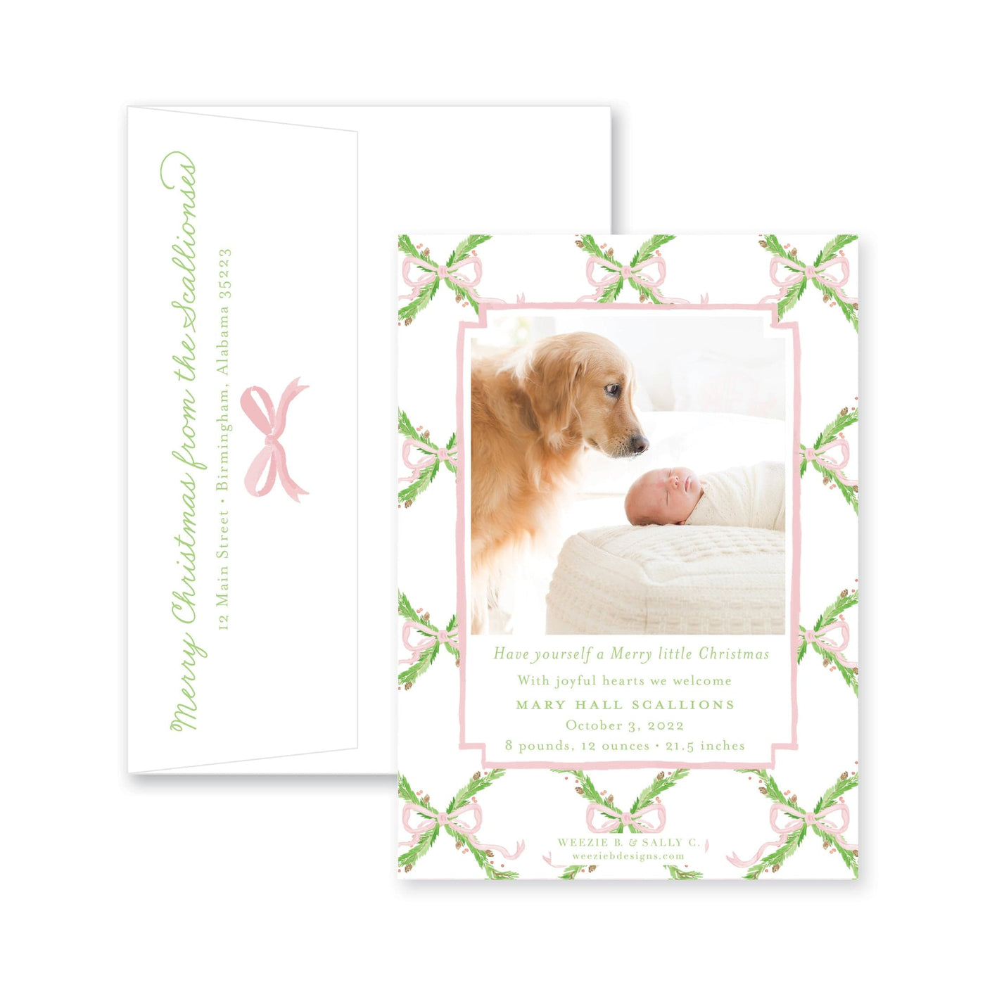 Evergreen Branch Birth Announcement Christmas Card