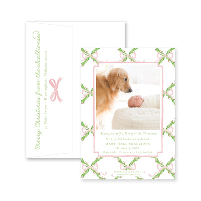 Evergreen Branch Birth Announcement Christmas Card
