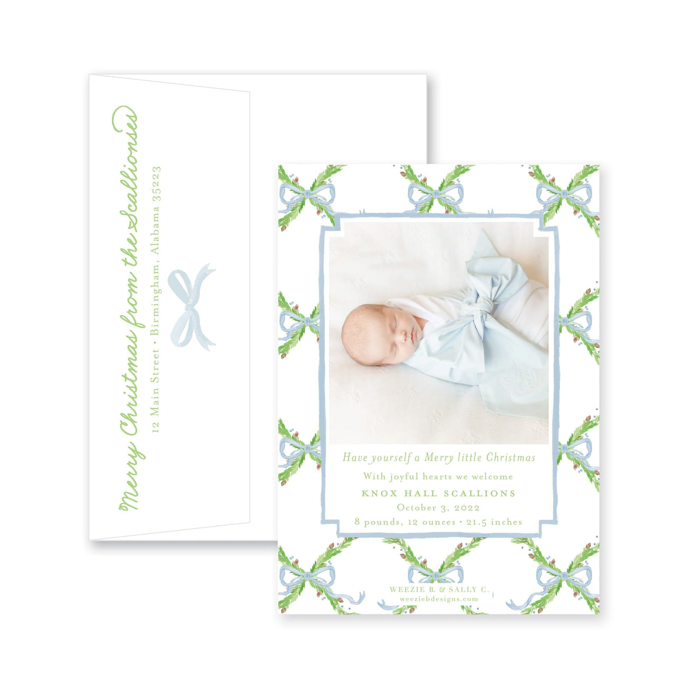 Evergreen Branch Birth Announcement Christmas Card