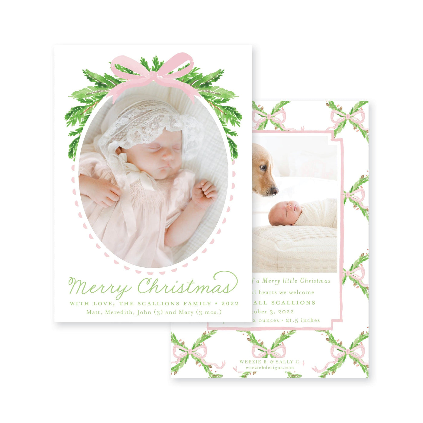 Evergreen Branch Birth Announcement Christmas Card