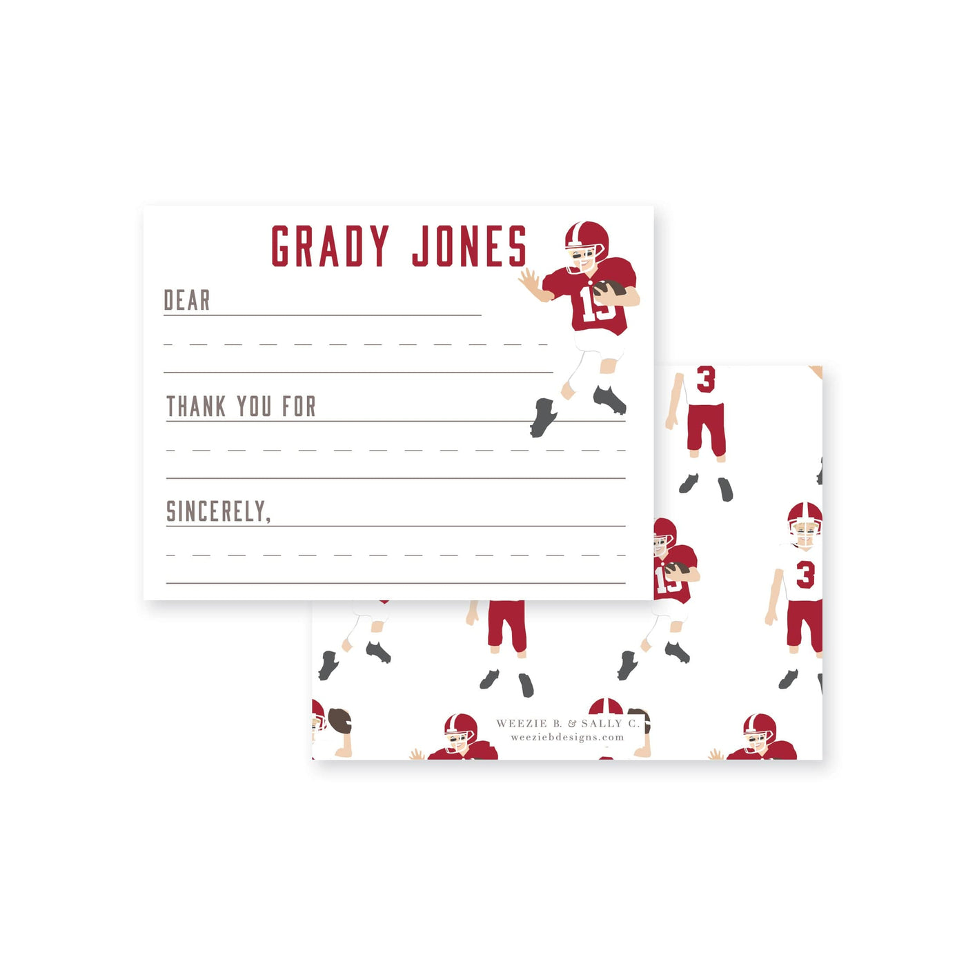 Football Players Fill-In Flat Note Card