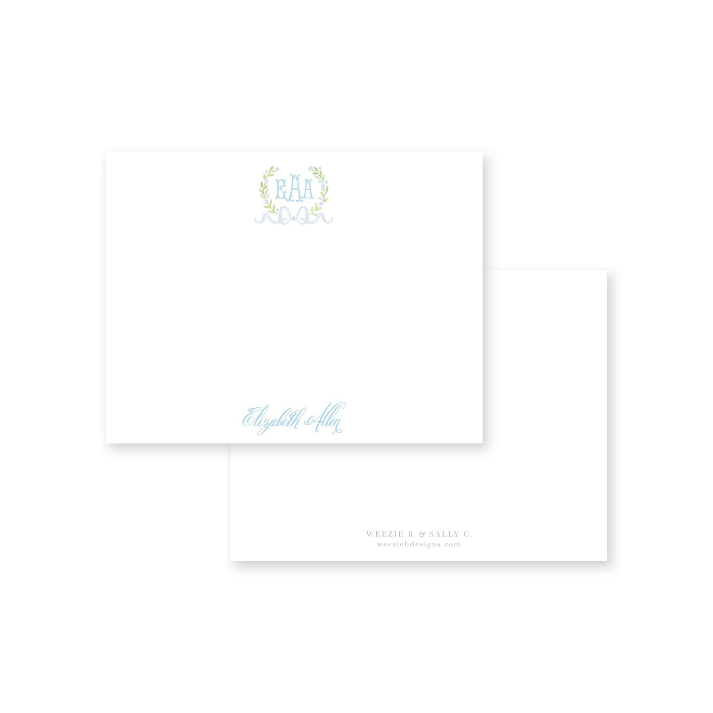 Sweet Watercolor Wreath and Bow Flat Note Card