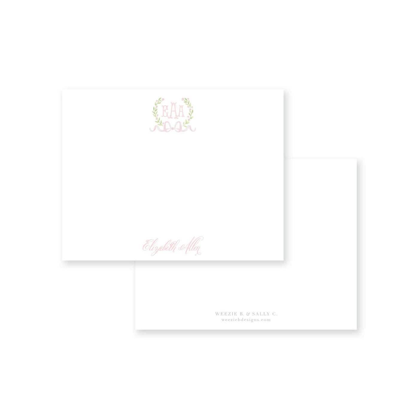 Sweet Watercolor Wreath and Bow Flat Note Card