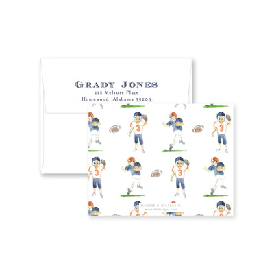 Football Players Watercolor Flat Note Card