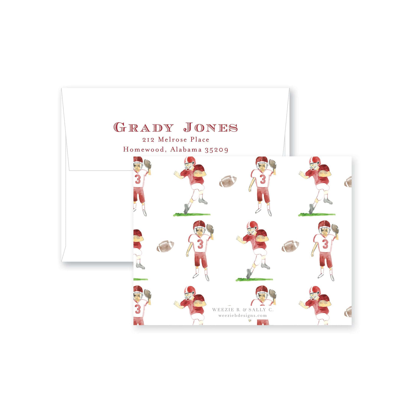 Football Players Watercolor Flat Note Card