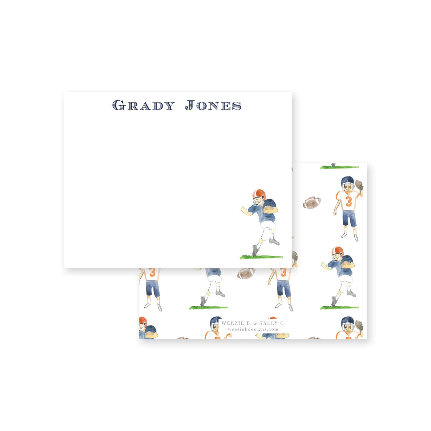 Football Players Watercolor Flat Note Card