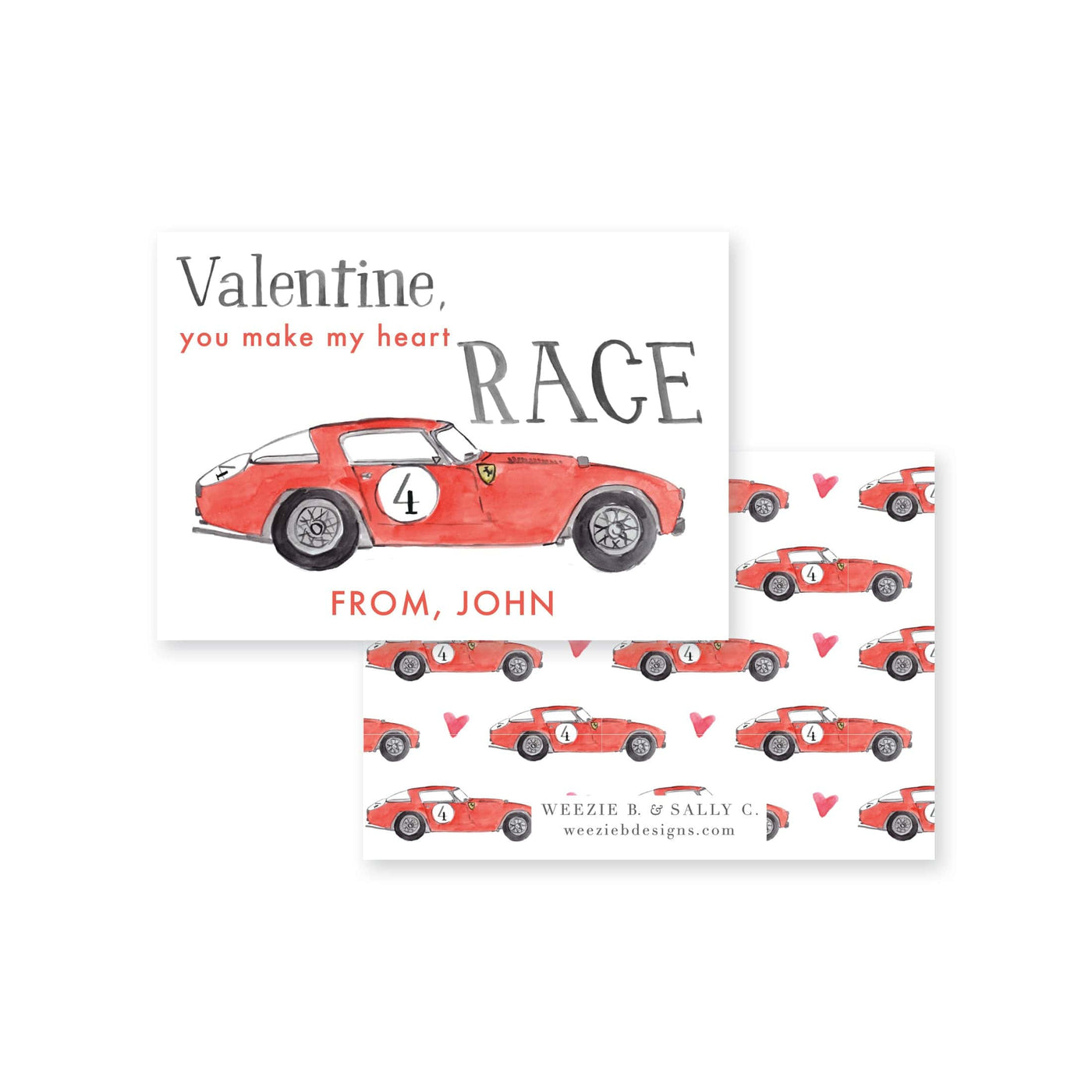 Heart Race Vintage Car Valentine