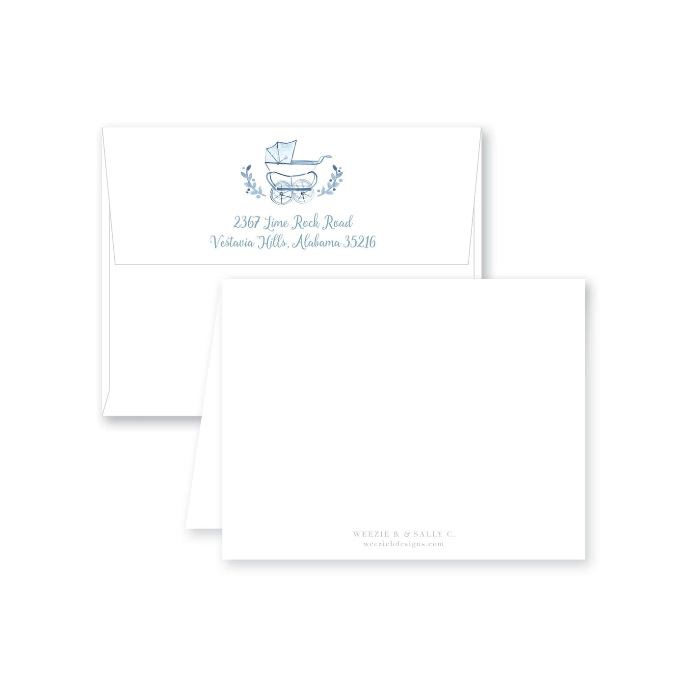 Prim Pram Folded Note Card