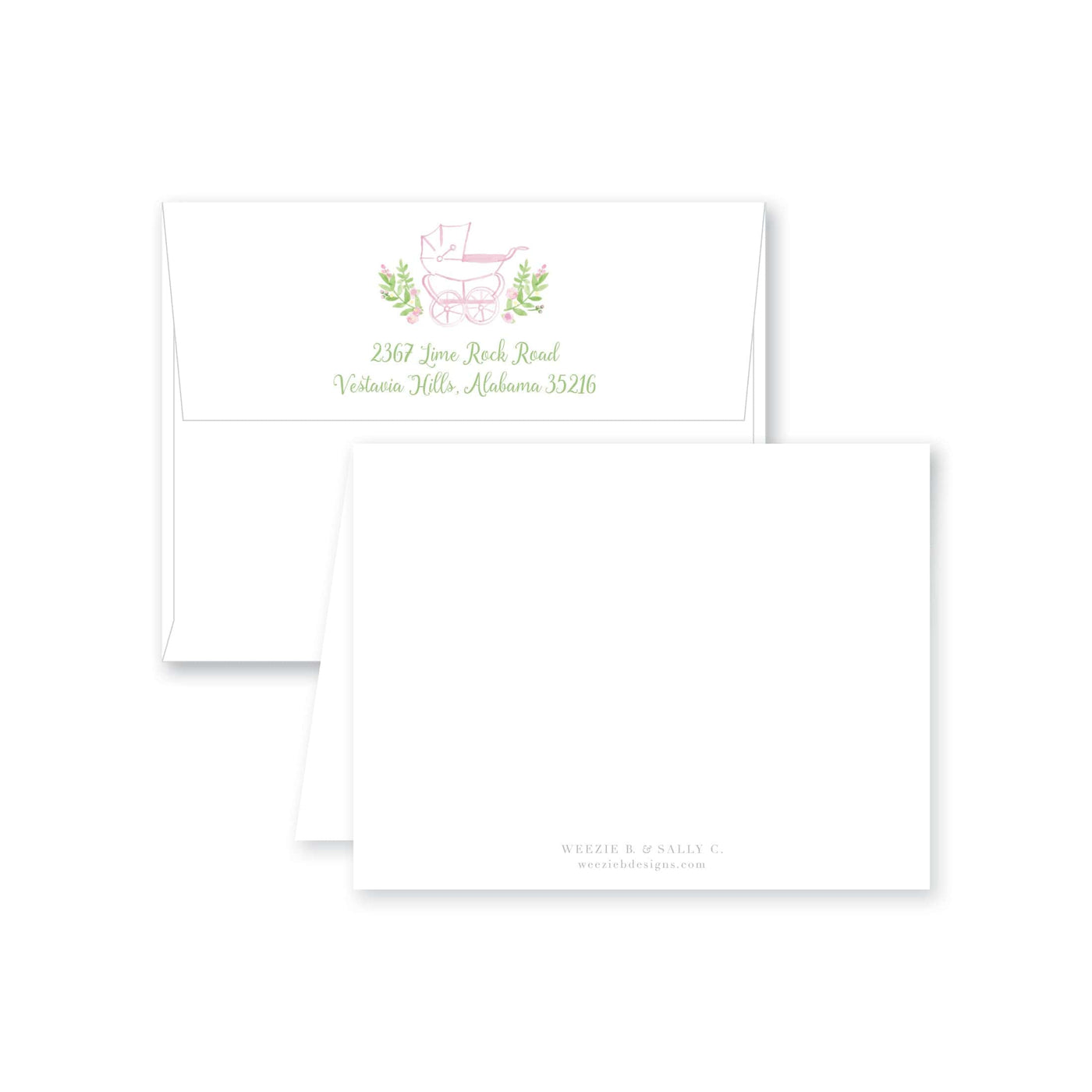 Prim Pram Folded Note Card