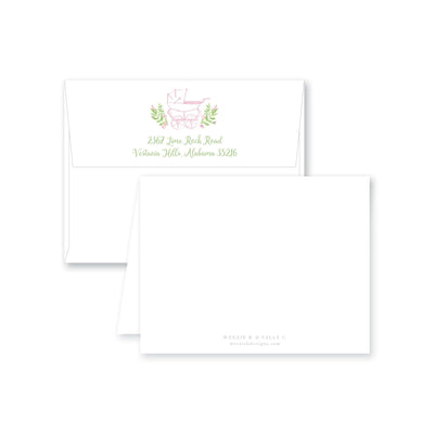 Prim Pram Folded Note Card