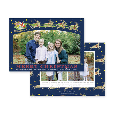 Santa's Sleigh Whimsical Horiztonal Christmas Card