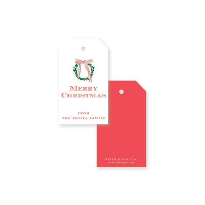Simple Christmas Wreath with Bow Christmas Gift Tag