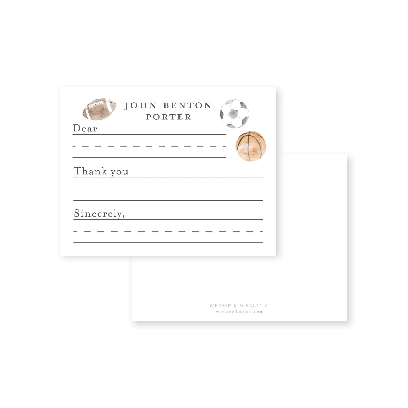 Weezie B. Designs | Sports Balls Fill-In Flat Note Cards